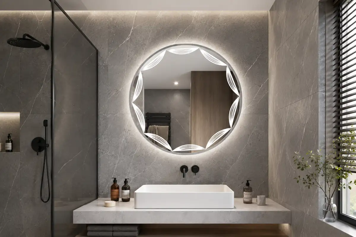 LED bathroom mirror for a bathroom vanity