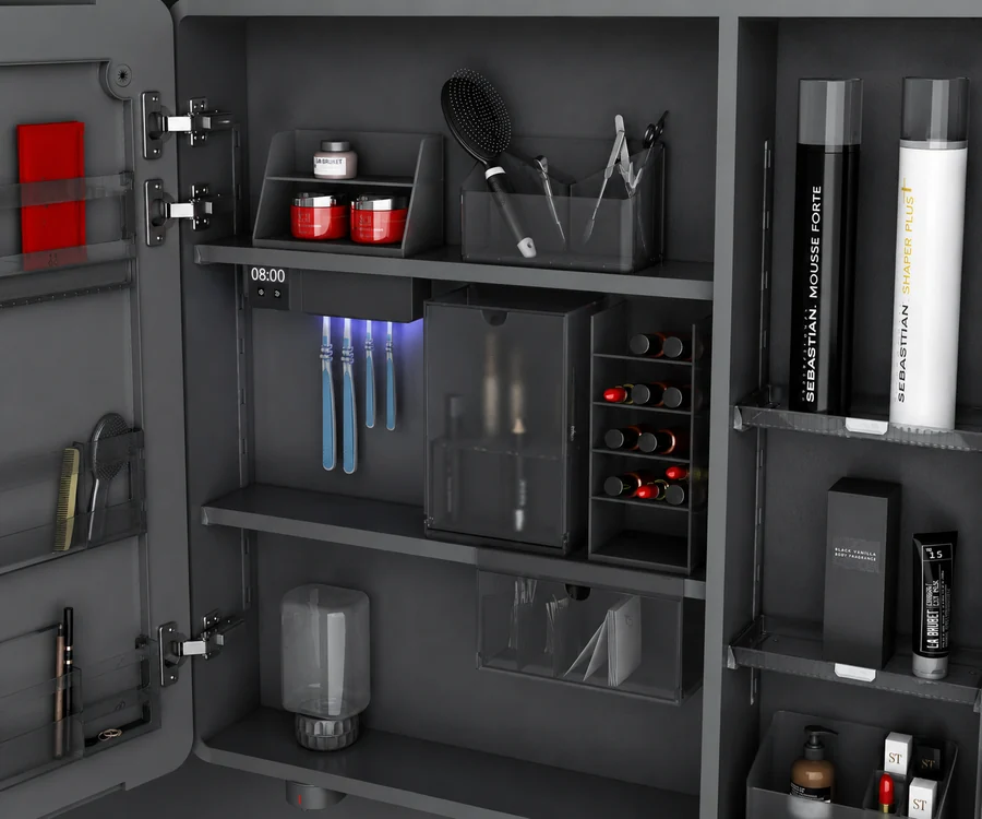 Adjustable shelves mirror cabinet storage