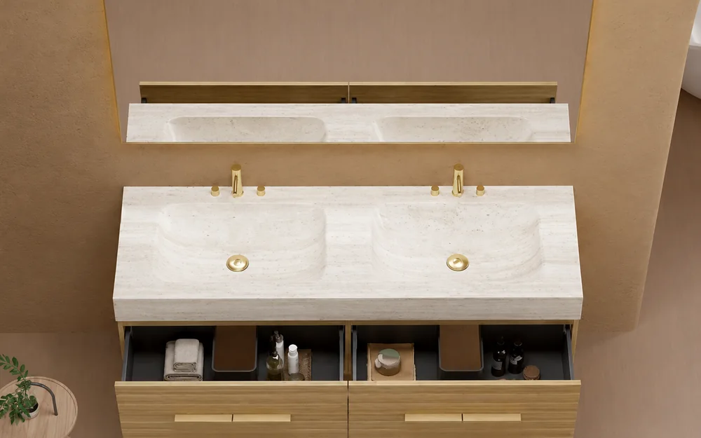 Bathroom cabinet with two drawers and double basins