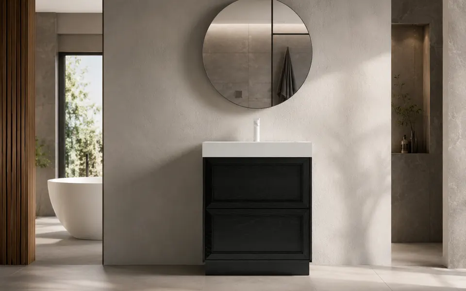 Black bathroom freestanding vanity for brand