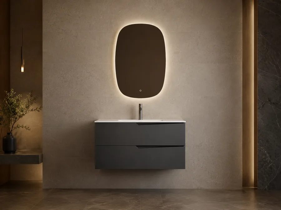 Black floating single sink vanity