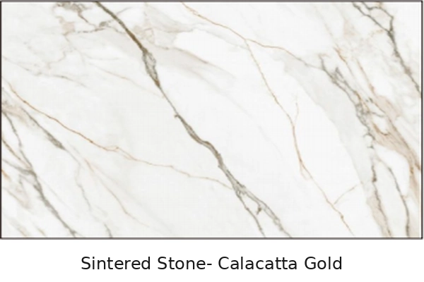 Calacatta gold sintered stone vanity finish