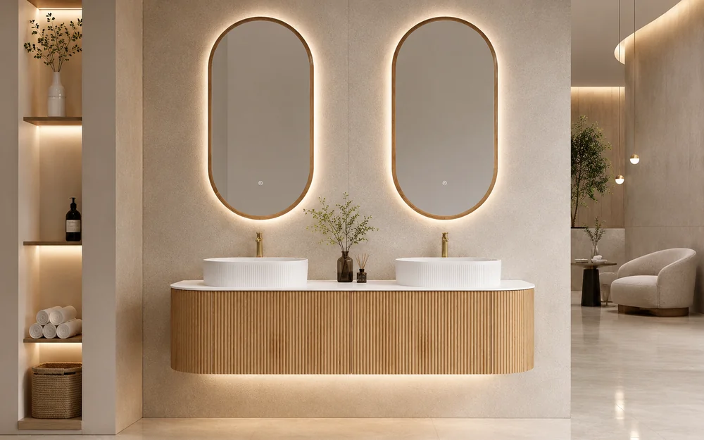 Commercial bathroom vanity with double sink