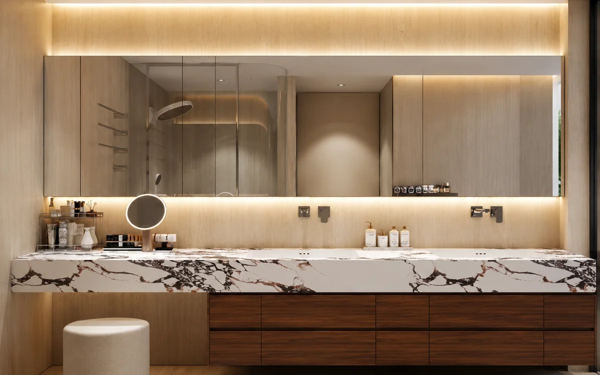 Commercial sintered stone vanity
