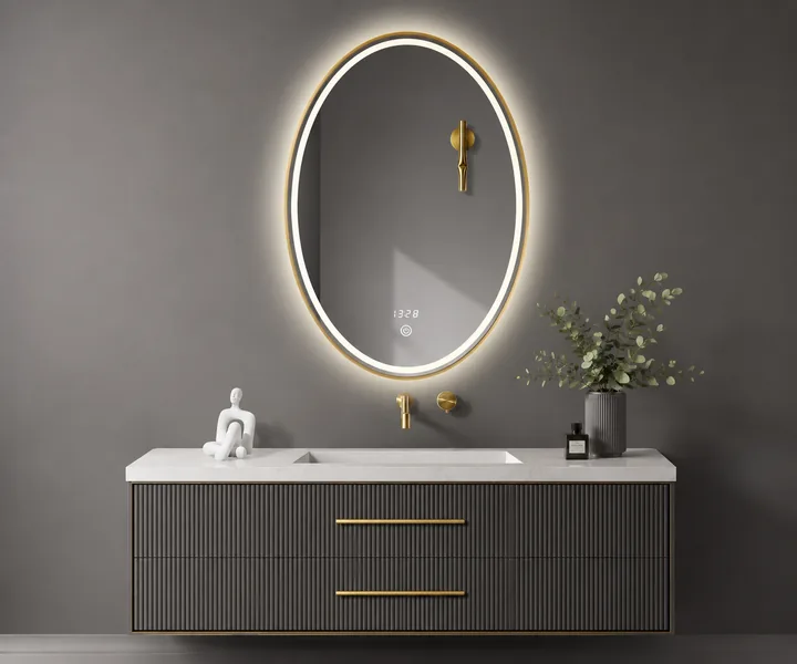 Core bathroom vanity with round LED mirror