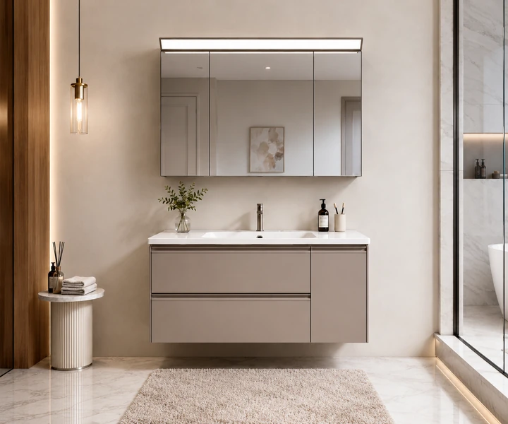 Custom bathroom vanity with mirror cabinet