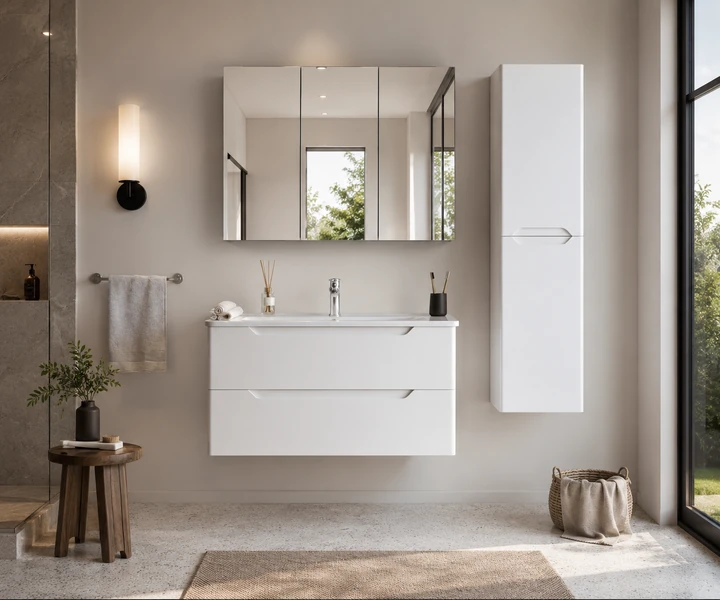 Custom bathroom vanity with side cabinet