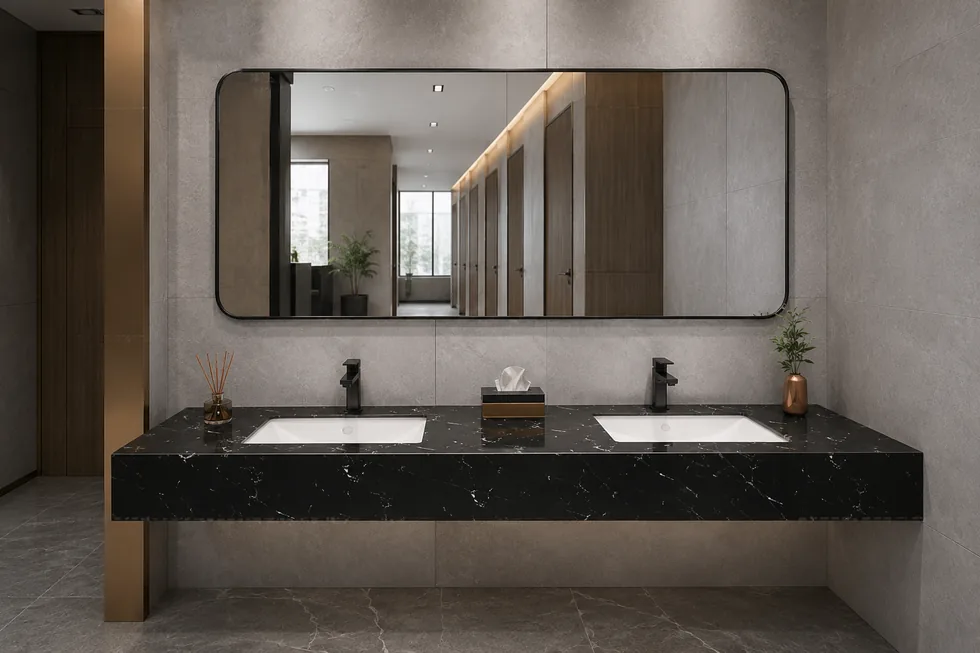 Custom commercial bathroom vanity with sink