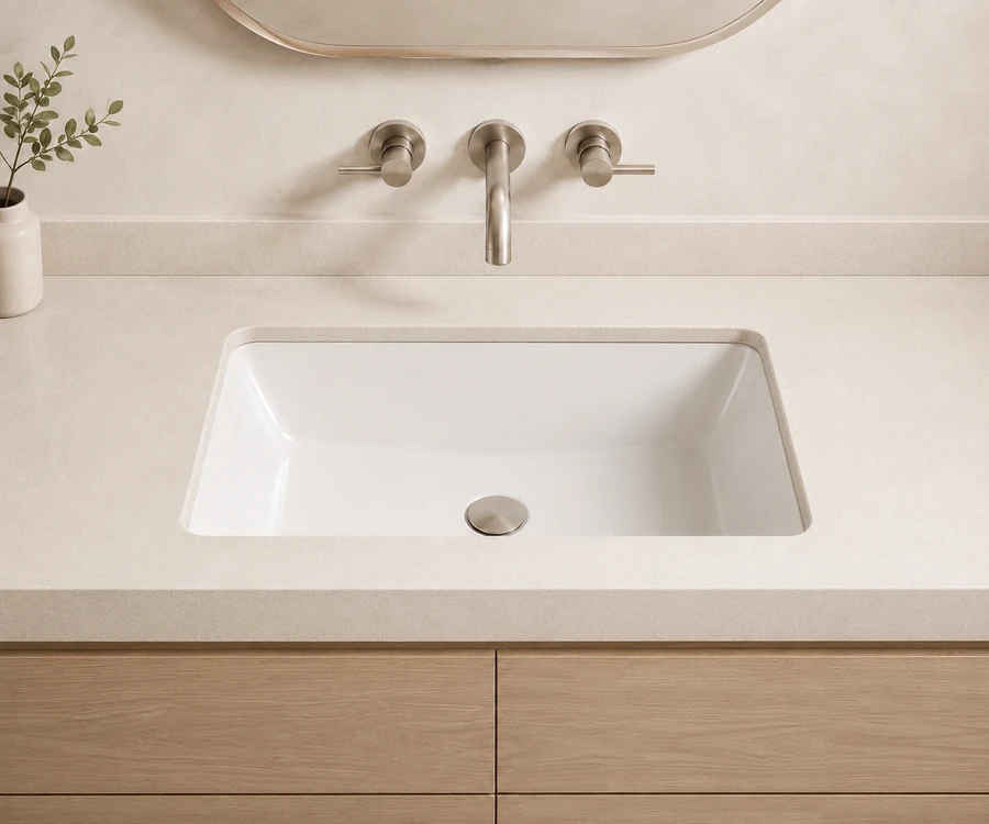 Custom inset basin bathroom vanity