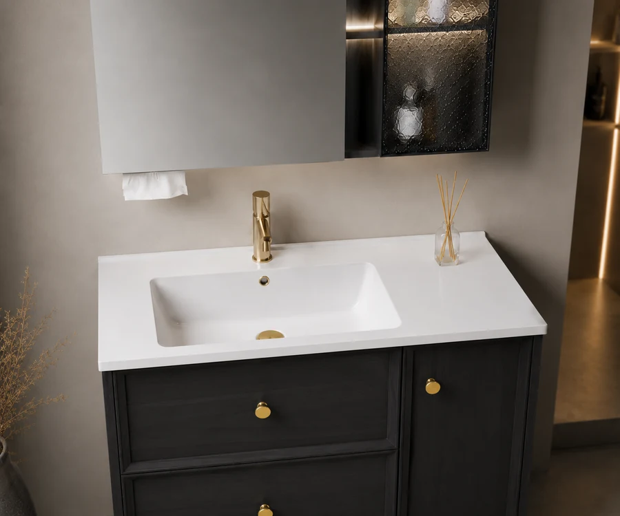 Custom integrated ceramic basin vanity