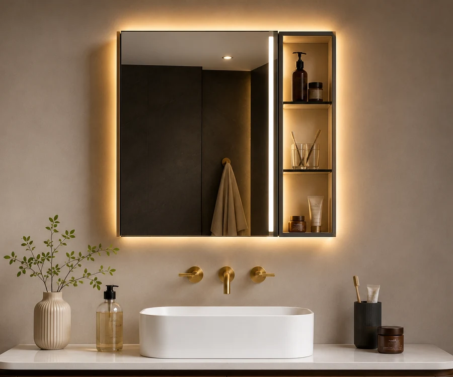 Custom mirror cabinet for bathroom vanity