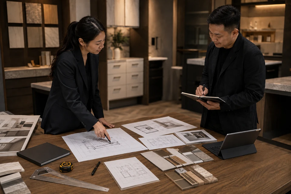 Designers confirming vanity details