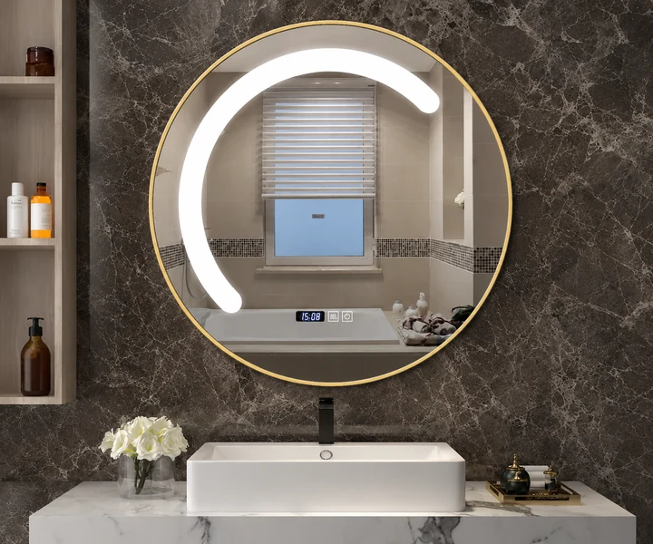 Custom vanity with LED bathroom mirror