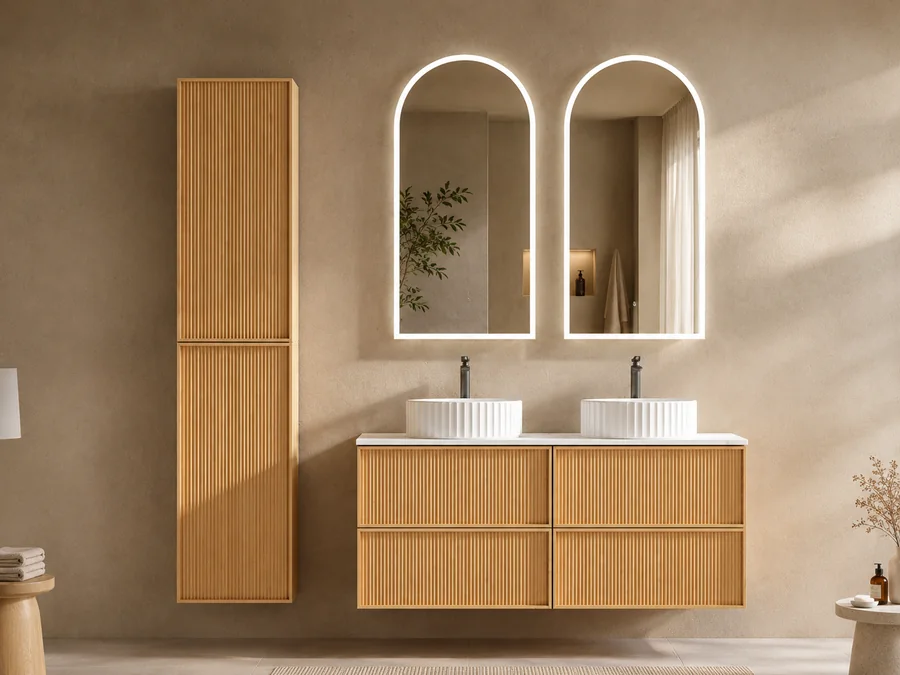 Double sink floating vanity for bathroom