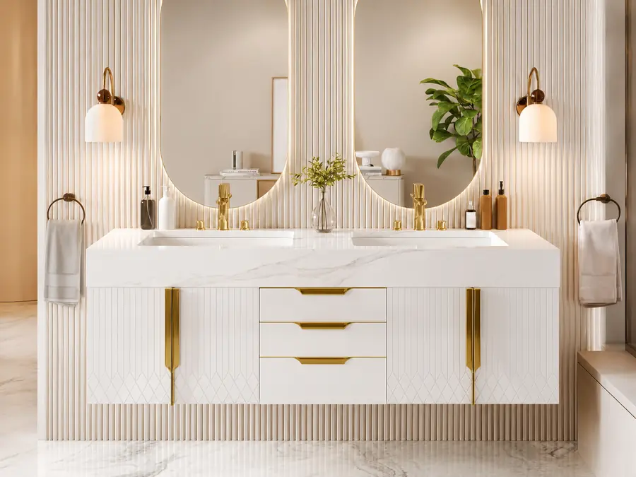 Double sink sintered stone vanity