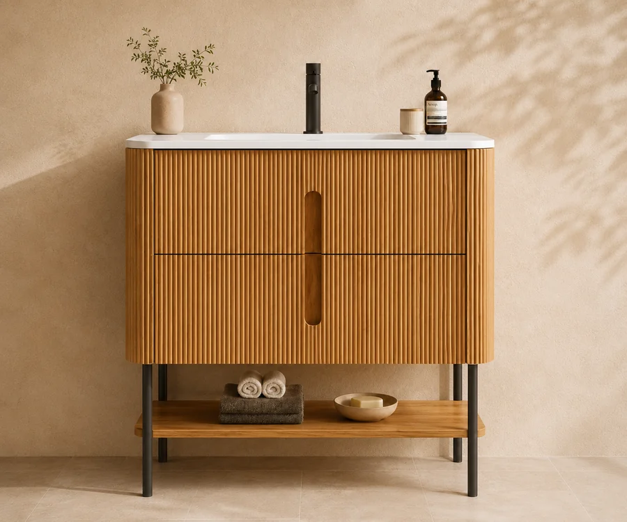 Fluted ribbed bathroom vanity cabinet