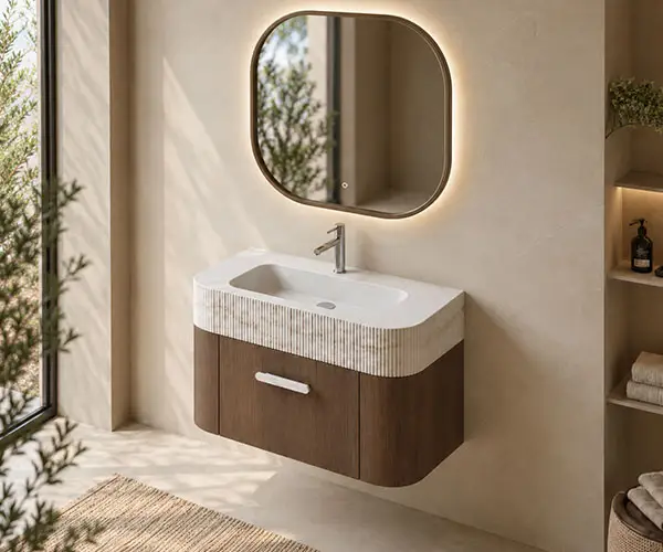 Fluted sintered stone countertop bathroom vanity