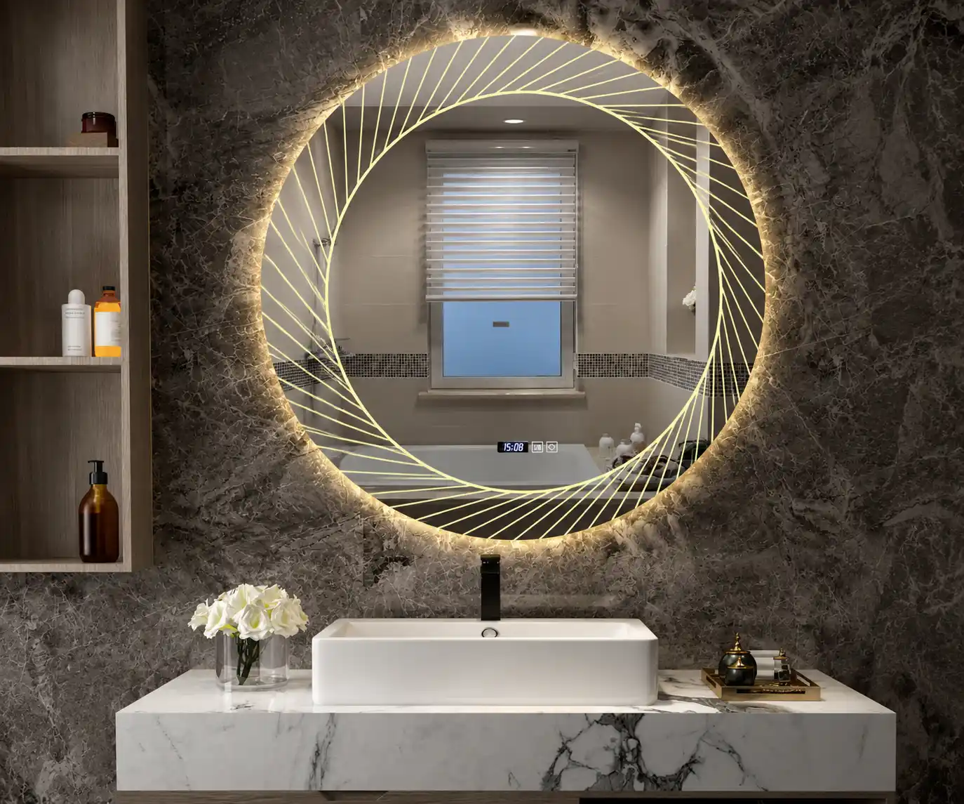 Front-lit LED bathroom mirror