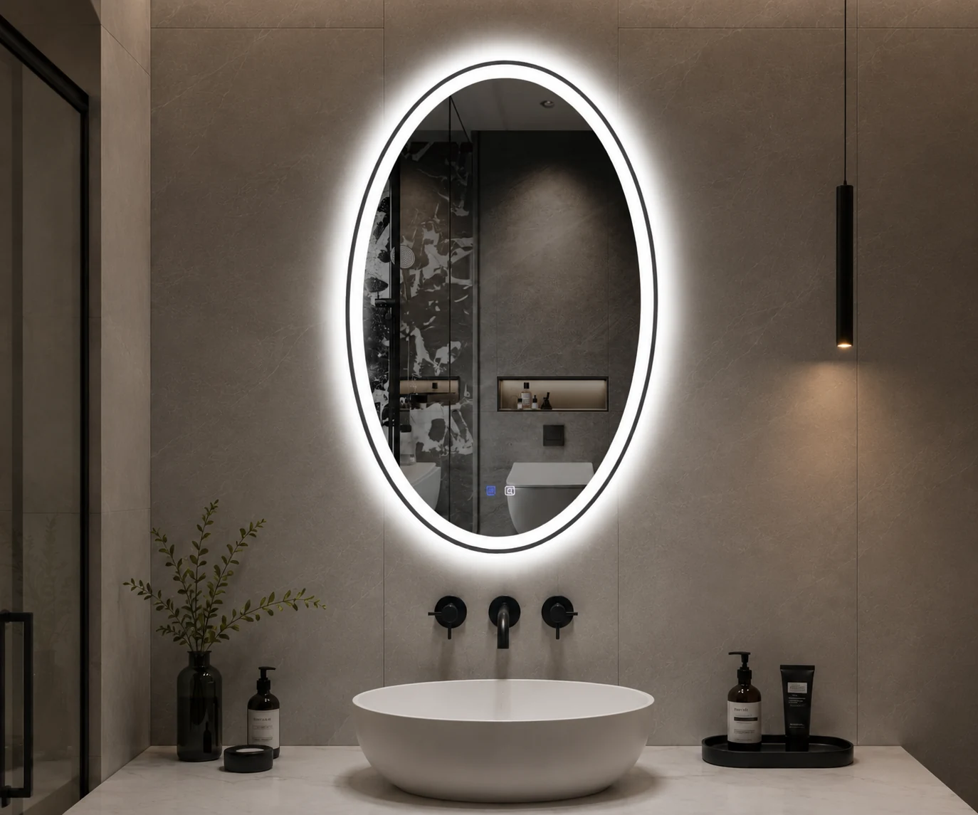 Frontlit oval LED bathroom mirror