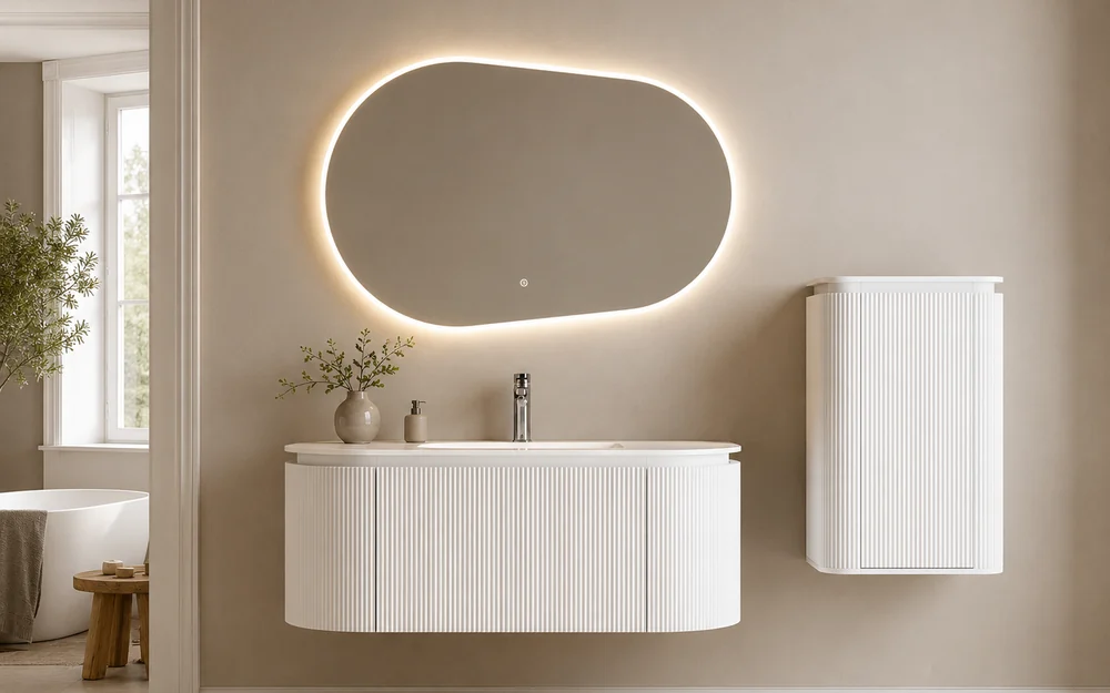 Home bathroom vanity with side cabinet