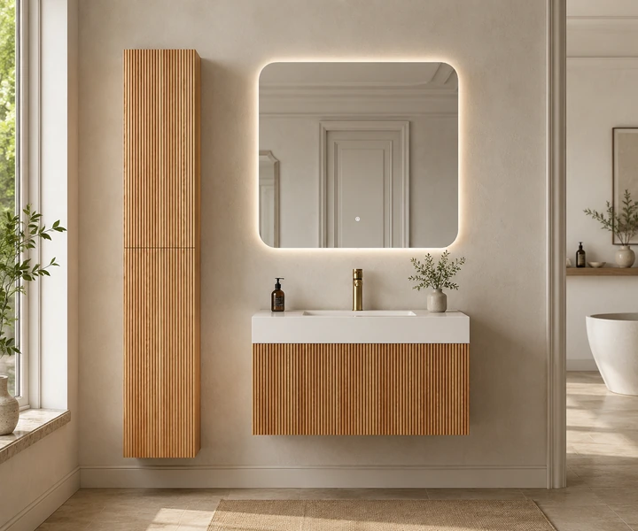 Home project bathroom vanity with side cabinet