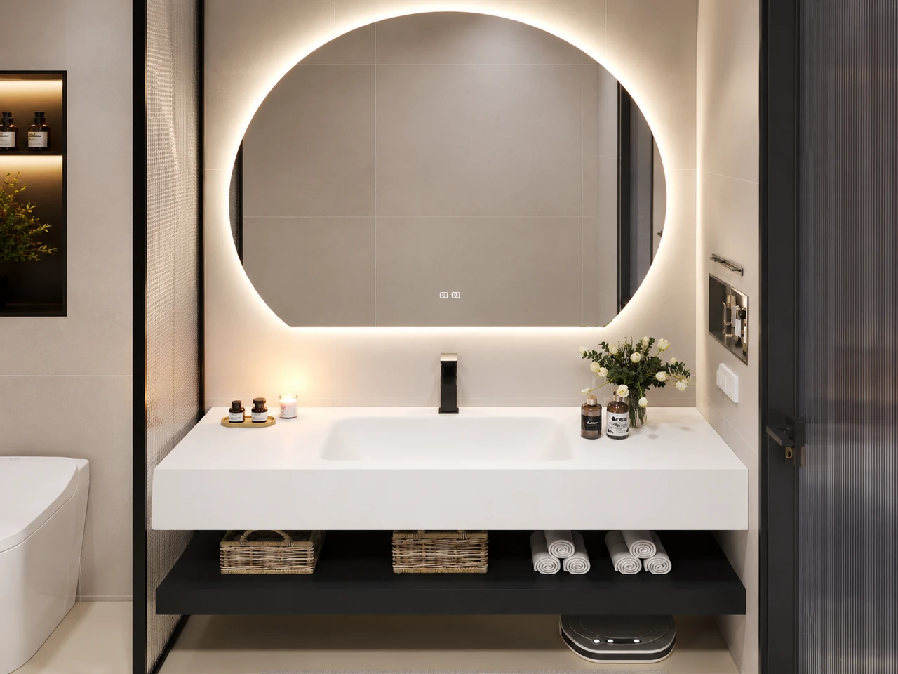 Hotel bathroom vanity units with LED mirror