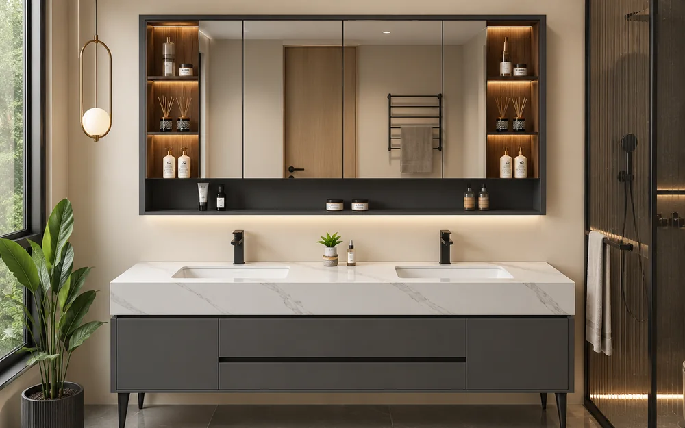Hotel double sink vanities for bathroom suites