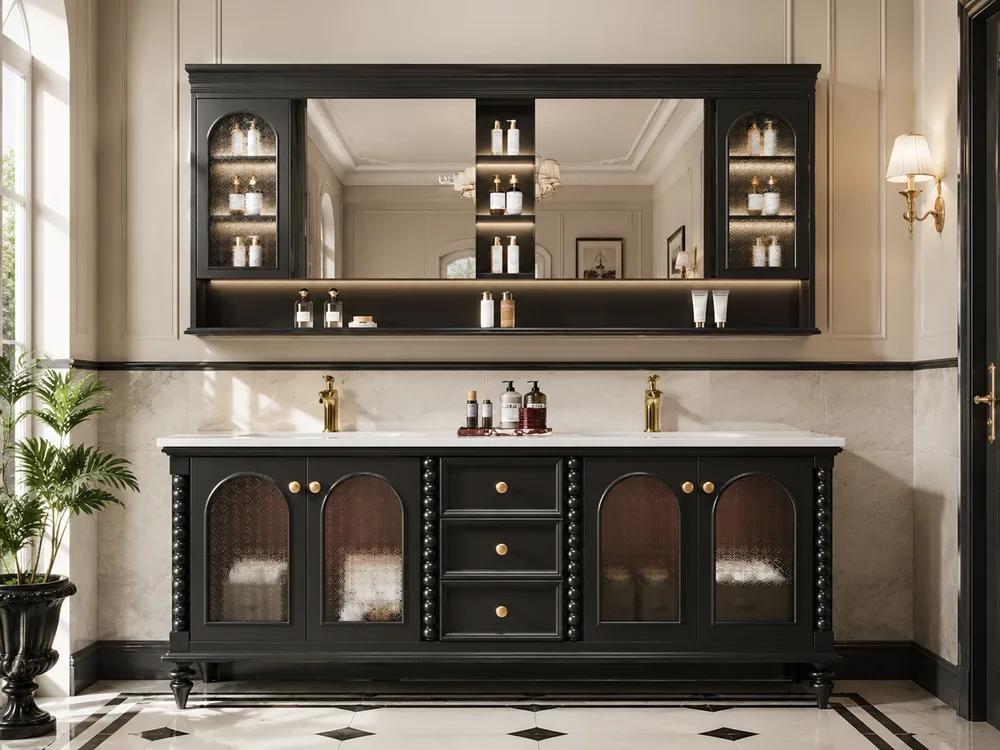 Large bathroom vanity with double sink
