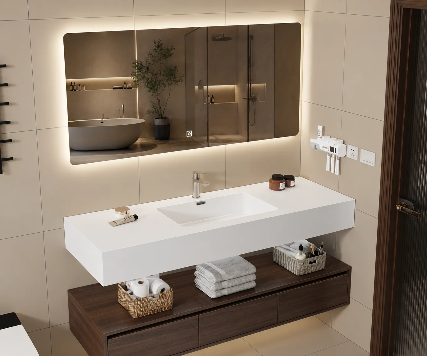 Luxury sintered stone hotel bathroom vanity