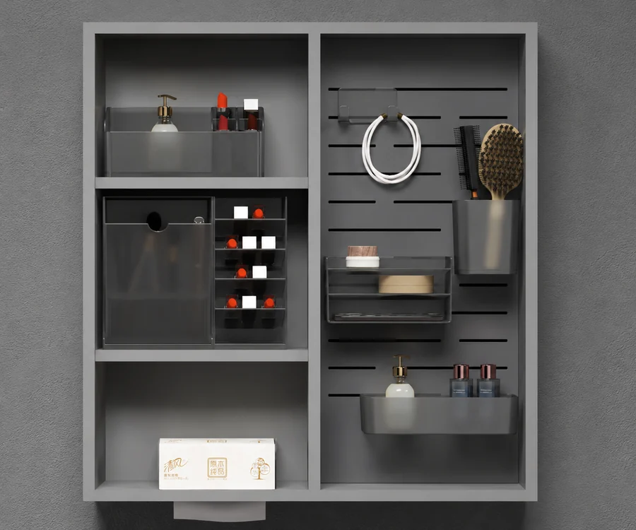 Mirror cabinet pegboard storage system