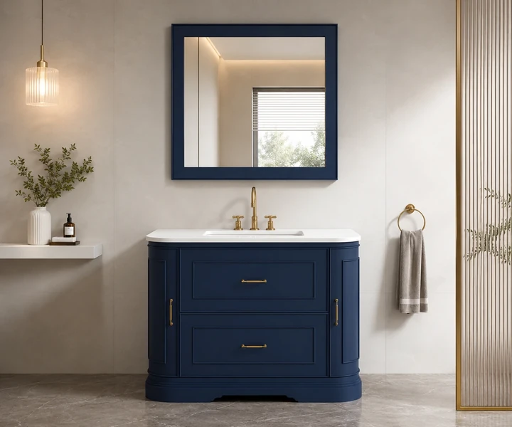 Navy blue freestanding bathroom vanity design