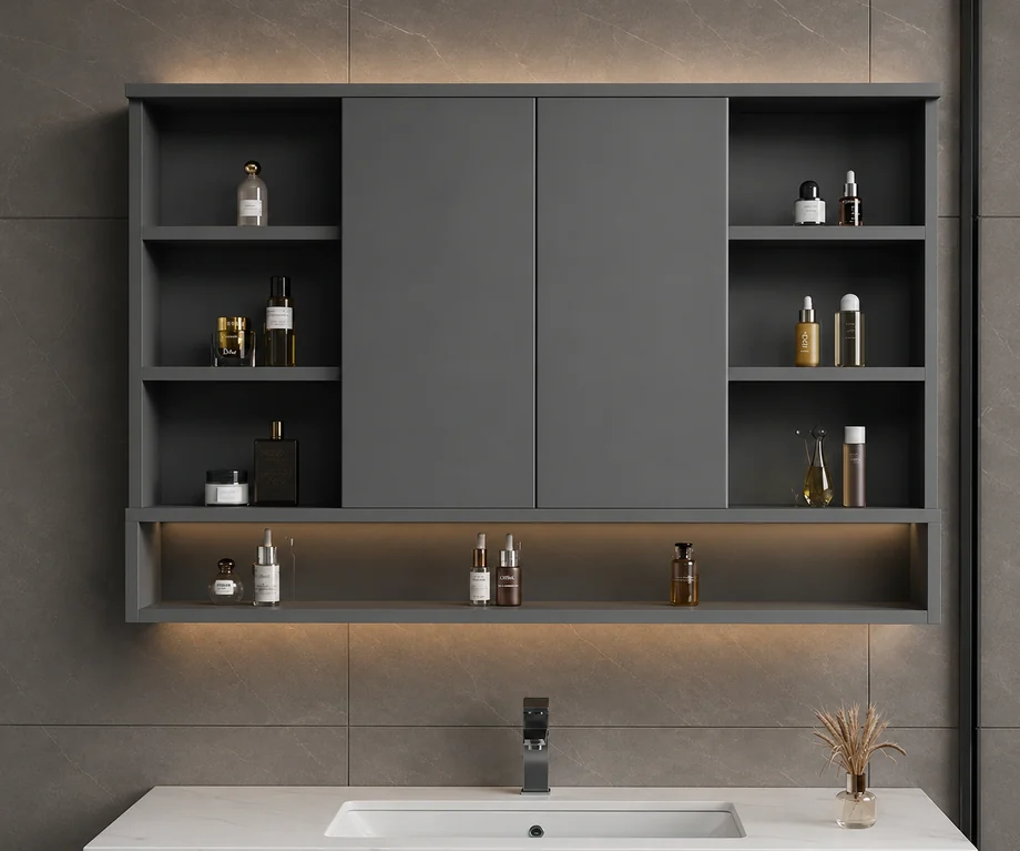 Non-LED mirror medicine cabinet with shelves