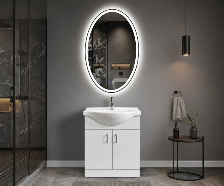Oval LED mirror bathroom vanity