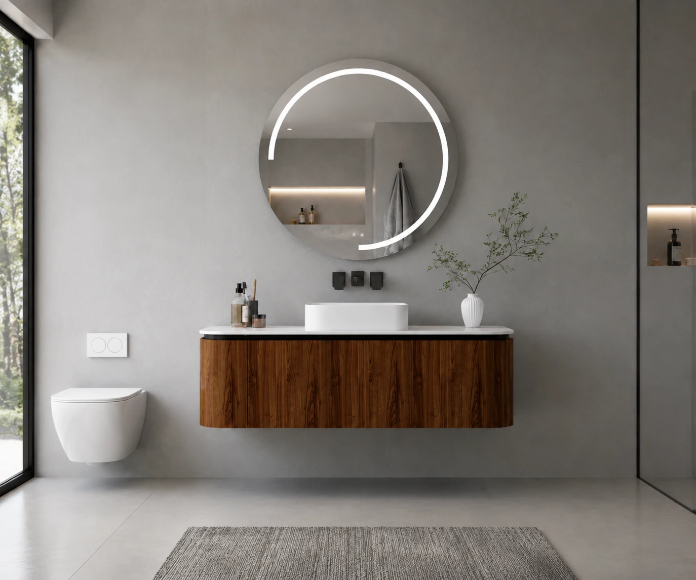 Plywood vanity with countertop basin