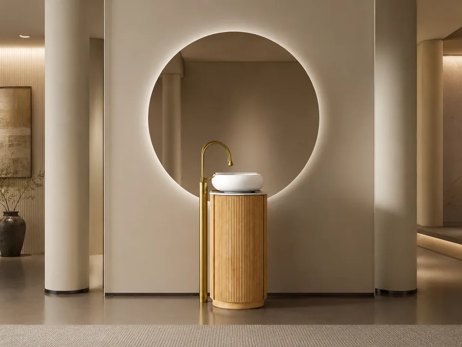 Plywood single sink bathroom vanity