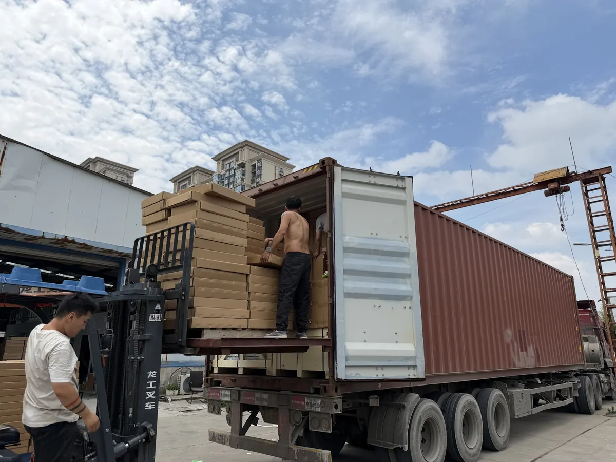 Pre-assembled vanity cartons loaded into a container