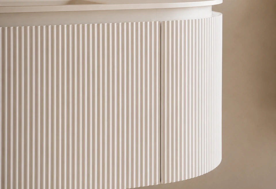 Ribbed fluted vanity radius front