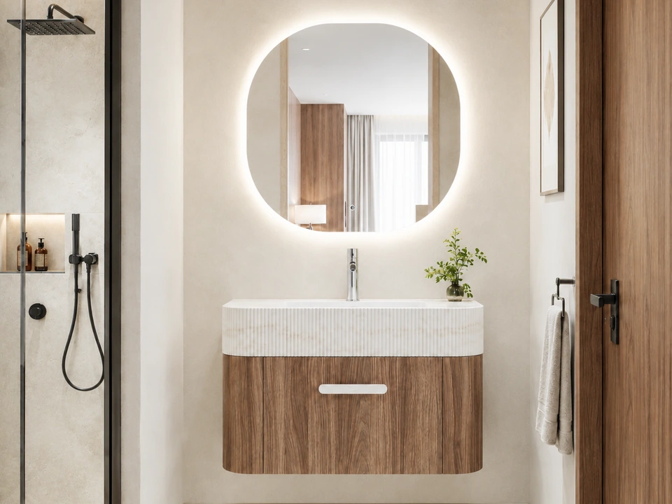 Single sink bathroom vanity for hotel rooms