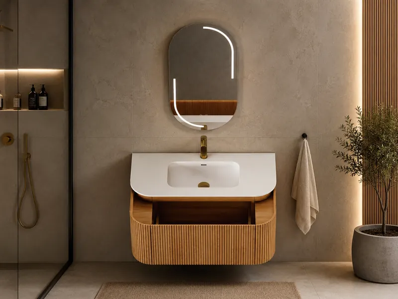 Single sink plywood vanity cabinet