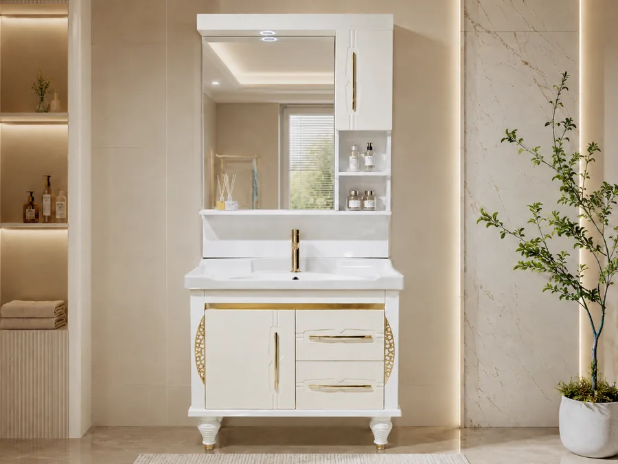 Single sink bathroom vanity with PVC cabinet
