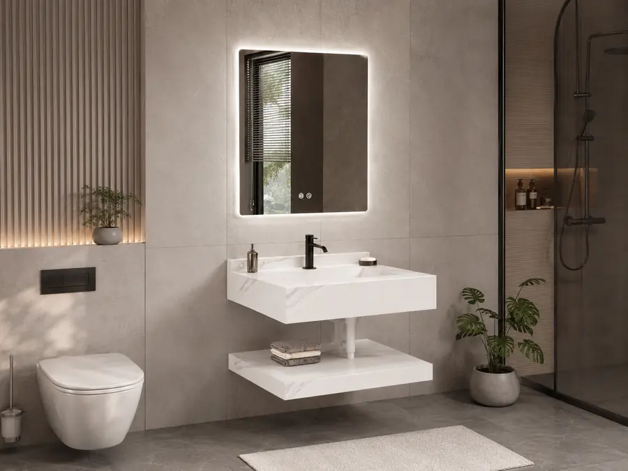 Single sink sintered stone vanity