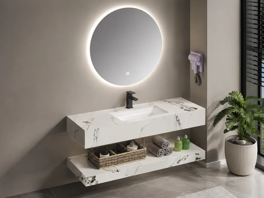 Sintered stone wall hung vanity