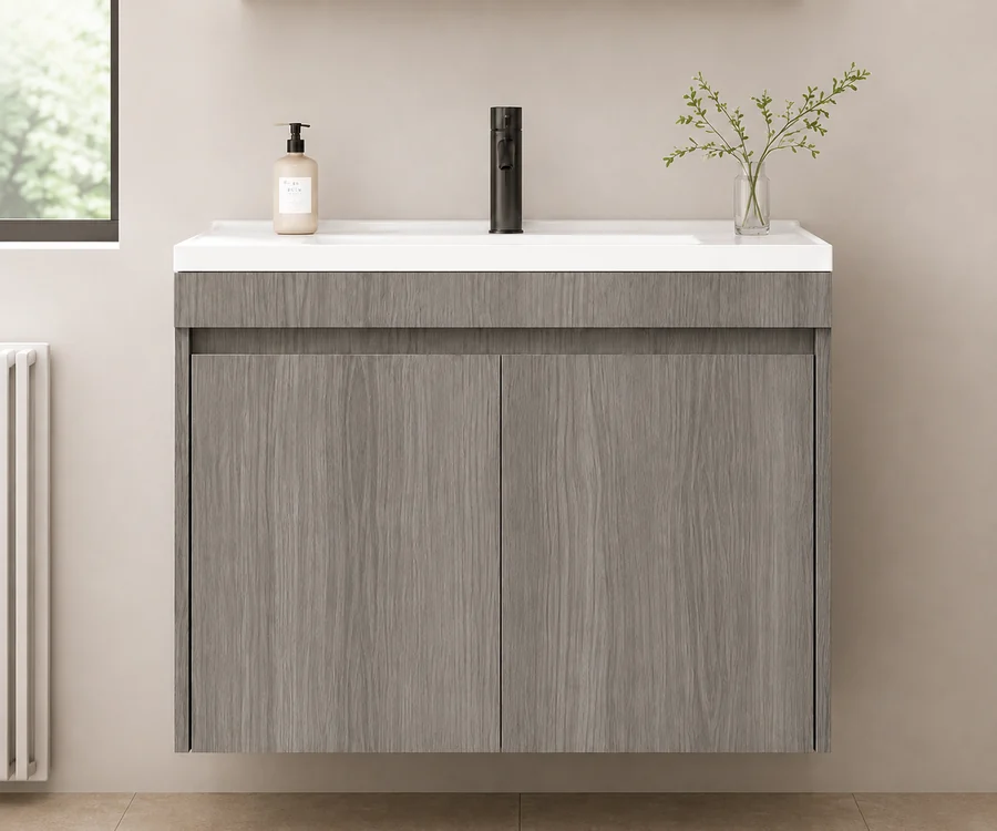Slab flat panel bathroom vanity cabinet