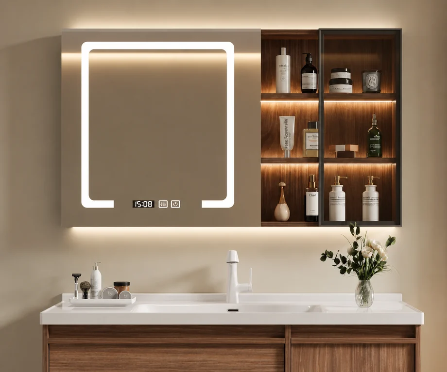 Smart LED mirror cabinet with storage