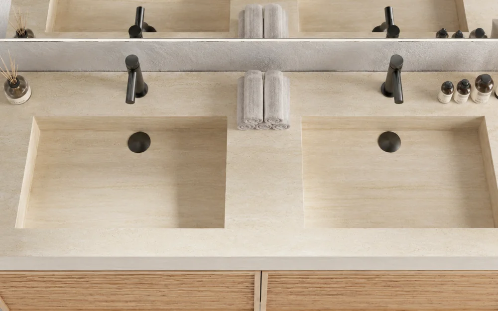 Two basin bathroom cabinets with stone top