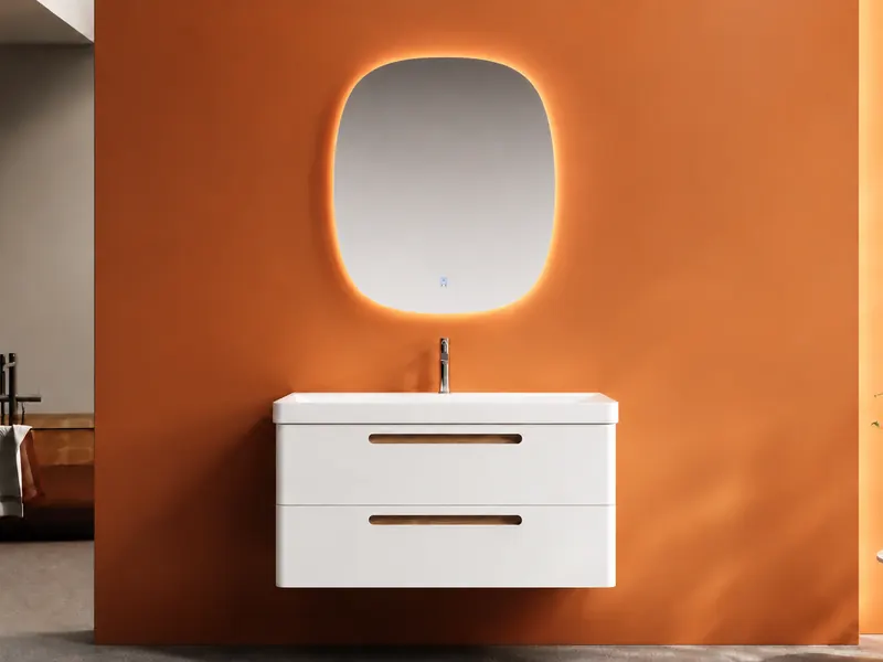 Wall-hung plywood bathroom vanity