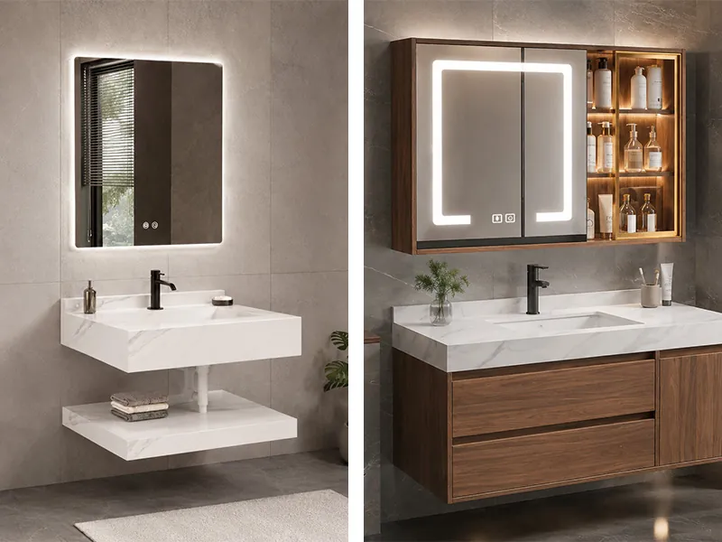 Full stone and hybrid vanity comparison