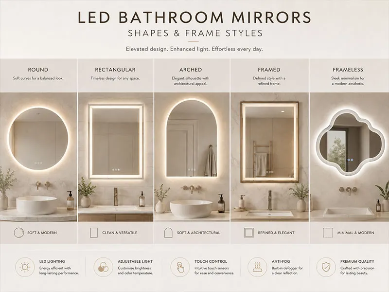 LED bathroom mirror shapes and frame styles