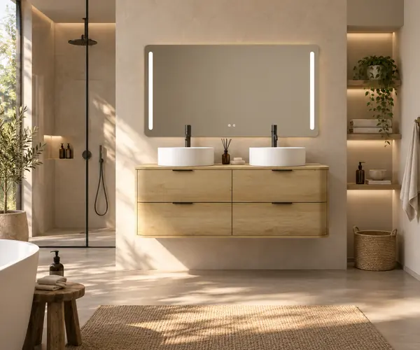 Fluted freestanding bathroom double sink vanity set