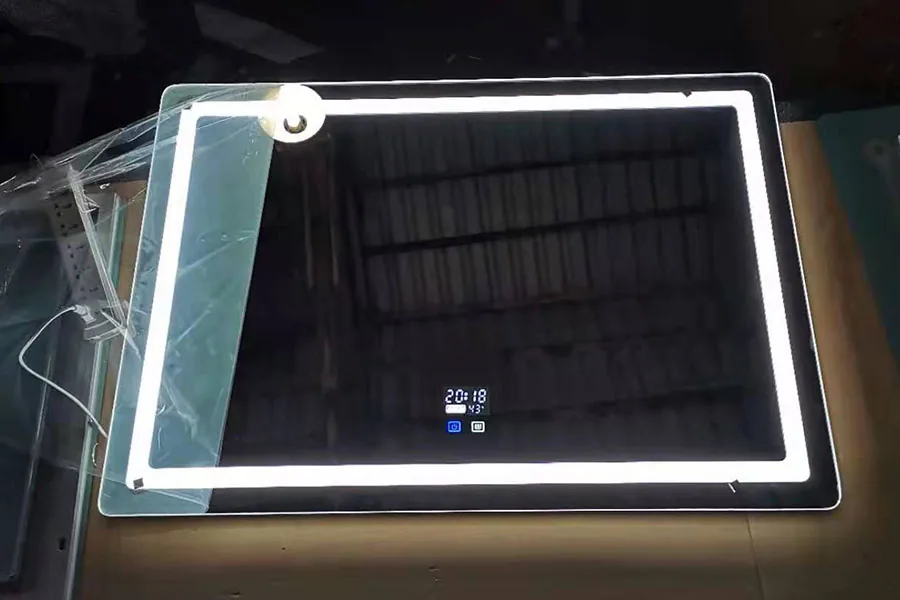frontlit led bathroom mirrors with time display